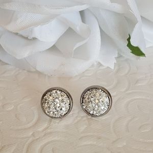 10 mm Silver Druzy Stud Earrings